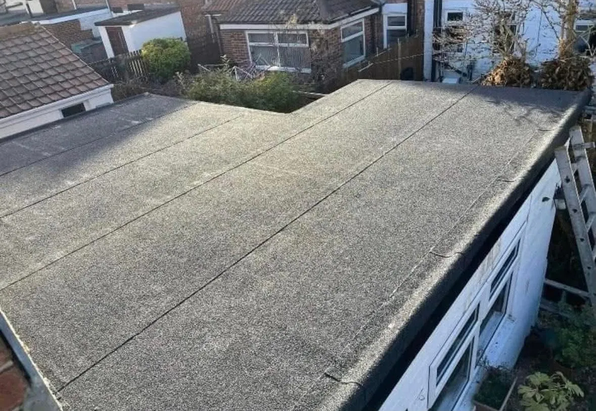 L-shaped felt flat roof renewed on a rear extension